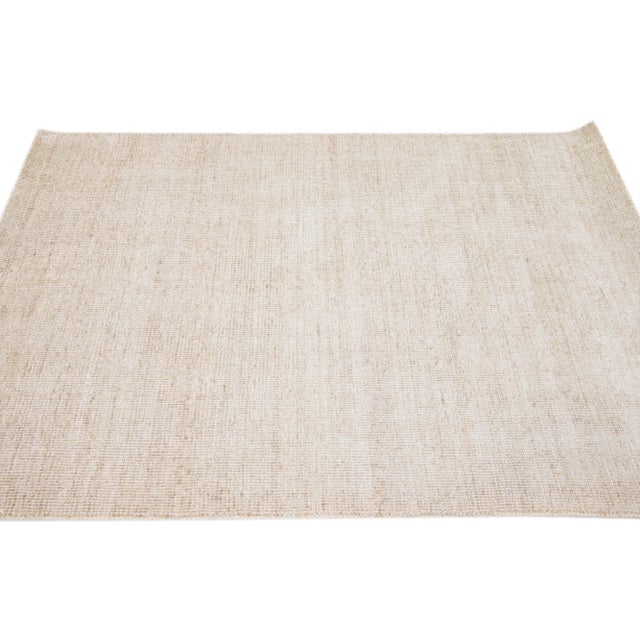 Modern 2010s Handmade Modern Beige Groove Collection Wool Rug 4 X 6 For Sale - Image 3 of 5