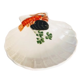 Trompe l'Oeil Tre Art Italy Shell Dish Shrimp With Oyster Clam For Sale