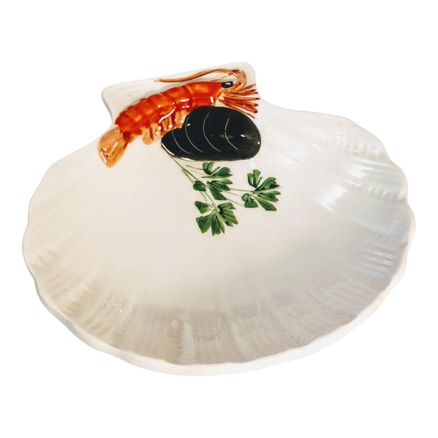 Trompe l'Oeil Tre Art Italy Shell Dish Shrimp With Oyster Clam For Sale