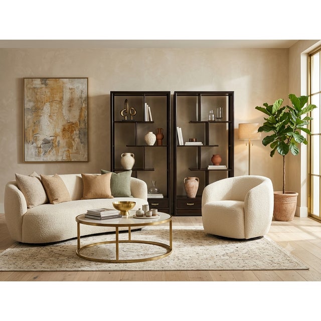 Pair Asian Inspired Asymmetrical Dark Brown Shelving Display Cabinet Divider For Sale In San Francisco - Image 6 of 14