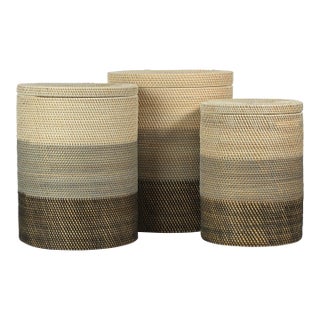 Bari Lidded Rattan Nested Baskets, Set of 3 For Sale