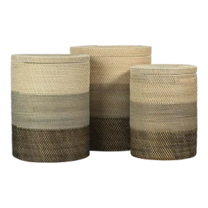 Bari Lidded Rattan Nested Baskets, Set of 3