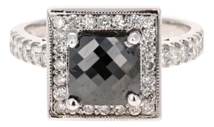 2.53 Carat Cushion Cut Black Diamond White Gold Bridal Ring 14 Karat White Gold, Size 7