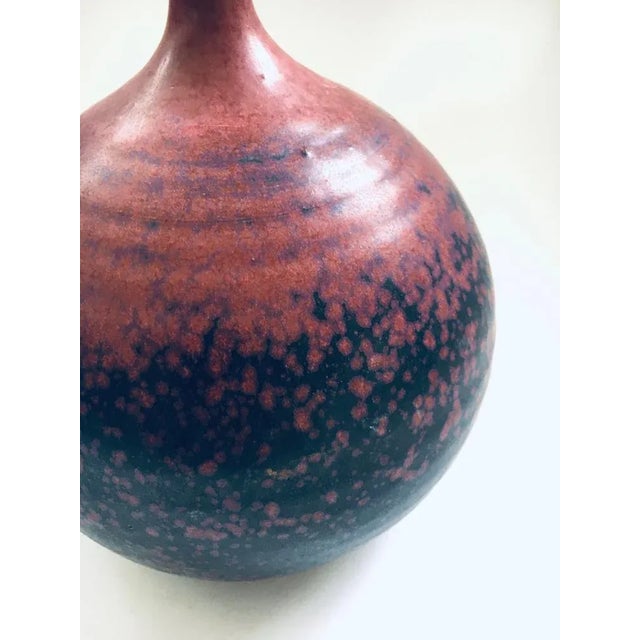Vintage Art Pottery Studio Spout Vase by Gubbels Helden. Made in The Netherlands, 1970's period. Ball shaped vase with...