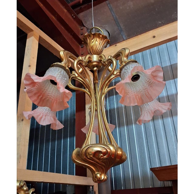 Art Nouveau Nancy School Bronze Chandelier with Five Lights, 1900s For Sale - Image 3 of 8