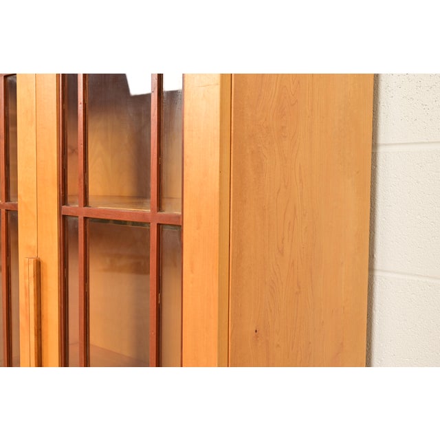 Brown Frank Lloyd Wright Style Mission Arts & Crafts Birch and Cherry Wood Double Bookcase Cabinet For Sale - Image 8 of 13