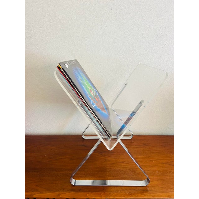 Milo Baughman 1970s Milo Baughman Style Chrome and Lucite Magazine Holder For Sale - Image 4 of 12