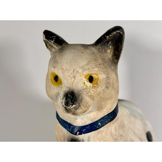 Antique Folk Art Chalkware Cat for your consideration. The cat is a nice larger size, measuring approx. 9 1/4 inches tall,...