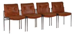Chairs in Leather and Chromed Metal, 1970s, Set of 12