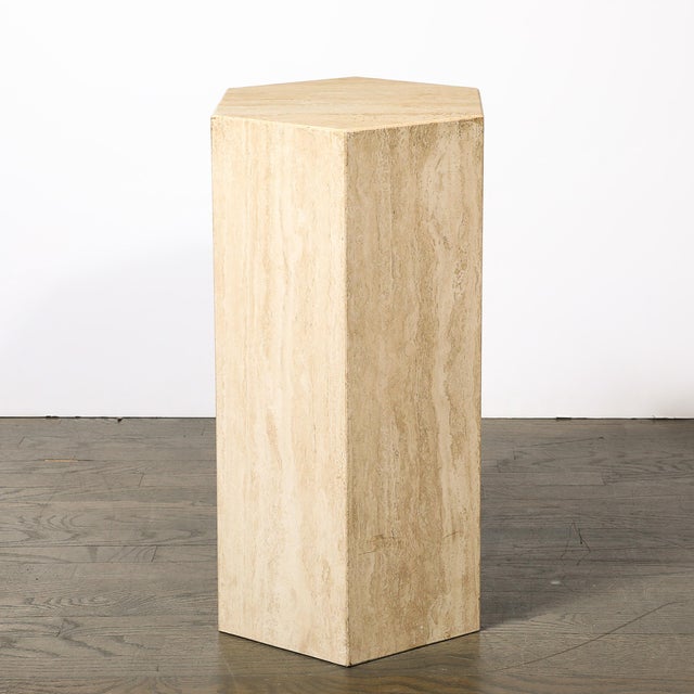 Pair of Mid-Century Modernist Hexagonal Travertine Pedestals For Sale - Image 11 of 18