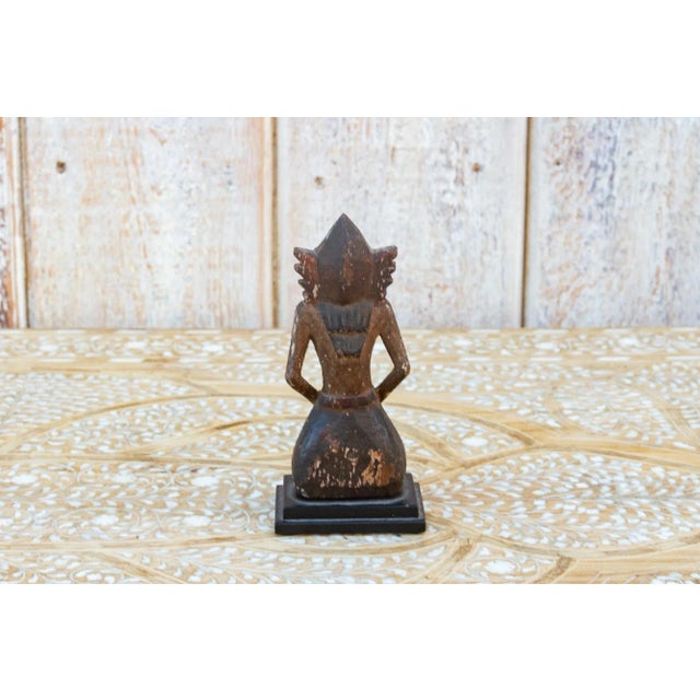 Antique Carved & Painted Balinese Praying Figurine For Sale In Los Angeles - Image 6 of 9
