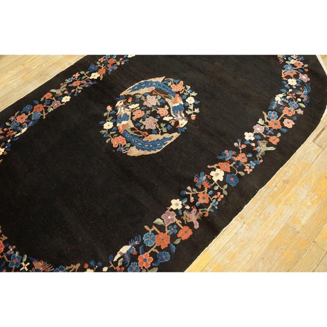 1920s Black Medallion Floral Antique Oval Chinese Art Deco Carpet 4'1" X 6'10" For Sale - Image 9 of 9