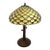 Antique American Tiffany Style Leaded Stained Glass Table Lamp With Amber Jewels For Sale