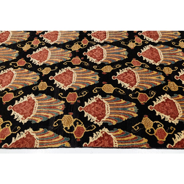 Contemporary Hand-Knotted Wool Ikat Area Rug With Venetian Shell Motifs in Rust For Sale - Image 12 of 12