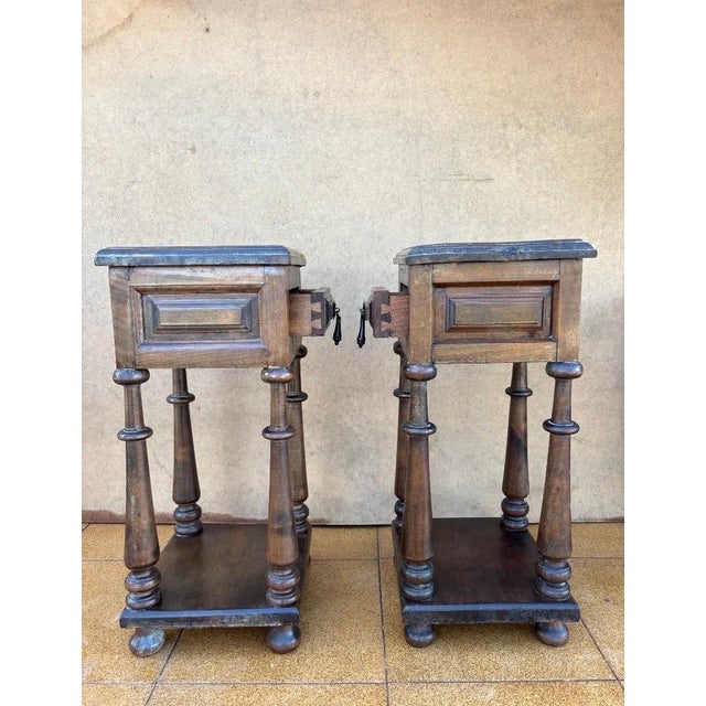 Baroque 1940s Pair of Spanish Baroque Revival Night stands or Side Tables with Drawer For Sale - Image 3 of 8