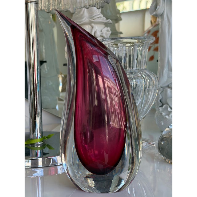 Mid-Century Modern Murano Glass Pink Sommerso Teardrop Vases by Luigi Onesto - 1970's For Sale - Image 3 of 4