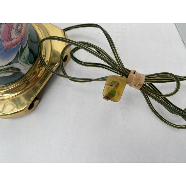 Vintage Chinoiserie Green Ceramic Floral Table Lamps With Brass Bases a Pair For Sale - Image 14 of 18