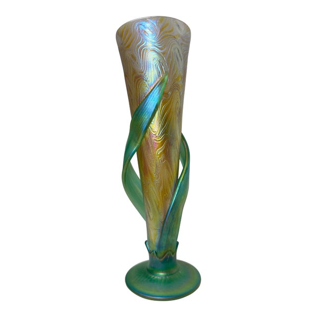 Vintage Hand Blown Muller Aurene Iridescent Rainbow Corn Cob Figural Glass Vase For Sale