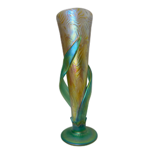 Vintage Hand Blown Muller Aurene Iridescent Rainbow Corn Cob Figural Glass Vase