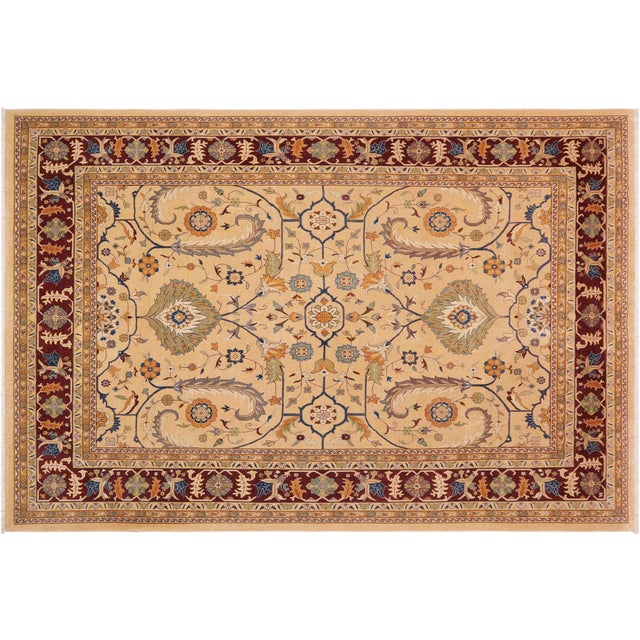 Beige Shabby Chic Beige/Wine Red Wool Rug - 9'1'' X 11'5'' For Sale - Image 8 of 10