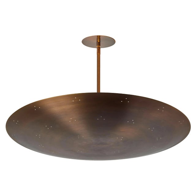 Large Raul Reyes 'Rey 26' Perforated Patinated Brass Dome Chandelier For Sale - Image 9 of 11