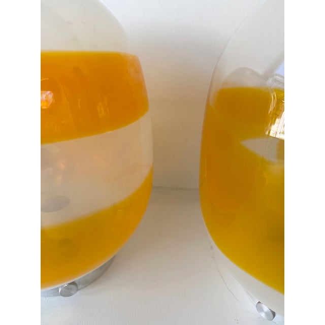 Metal Pair of Murano Glass Orange White Smoke Saturn Lamps. Italy, 1970s For Sale - Image 7 of 13