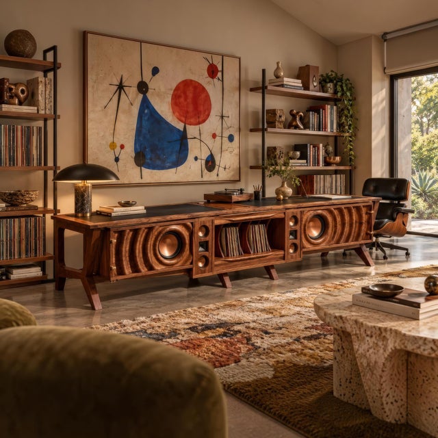 Wave Stereo Console and Partner Desk in Walnut by Michael Maximo For Sale - Image 4 of 11