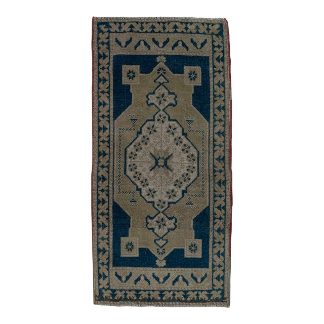 Turkish Mini Rug Oriental Hand Knotted Vintage Rug 1'10" x 3'8" #20642 For Sale