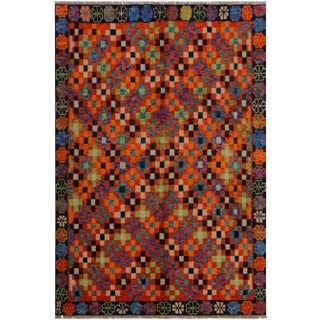 1990s Balouchi Orange/Black Wool Rug - 4'9" X 6'7" For Sale
