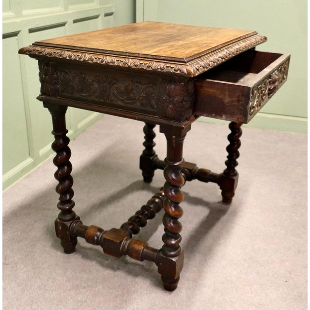 Wood Gothic Carved Oak Writing Table For Sale - Image 7 of 9