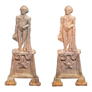 Cast Iron George Washington Figural Andirons - A Pair
