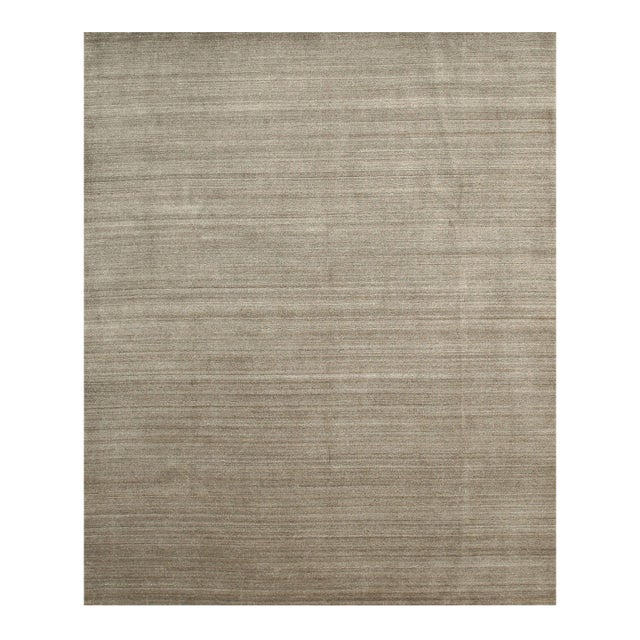 8x10 Louie Isla Brown Handmade Solid Open Field Modern Wool & Viscose Carpet Rug For Sale
