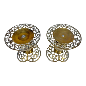 Pair of Vintage Asian Ornate Brass Candle Holders