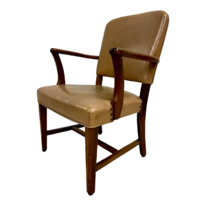 Vintage Jasper Chair Co Art Deco Style Vinyl and Walnut Nailhead Armchair