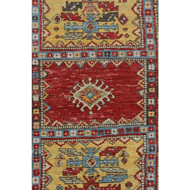 Modern Rug & Kilim’s Kazak Style Rug in Red and Yellow With Geometric Medallion For Sale - Image 3 of 7
