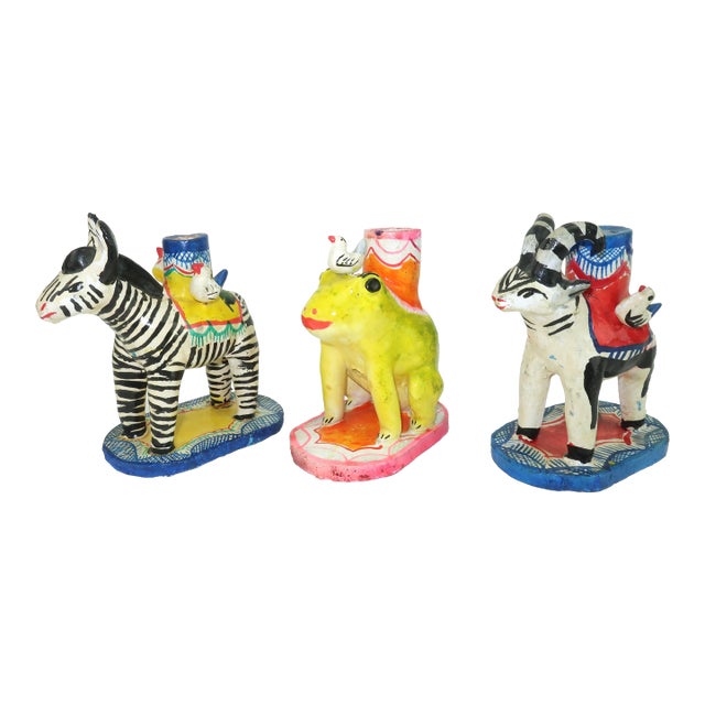Ceramic Mexican Folk Art Animal Candle Holders, Set of 3 For Sale