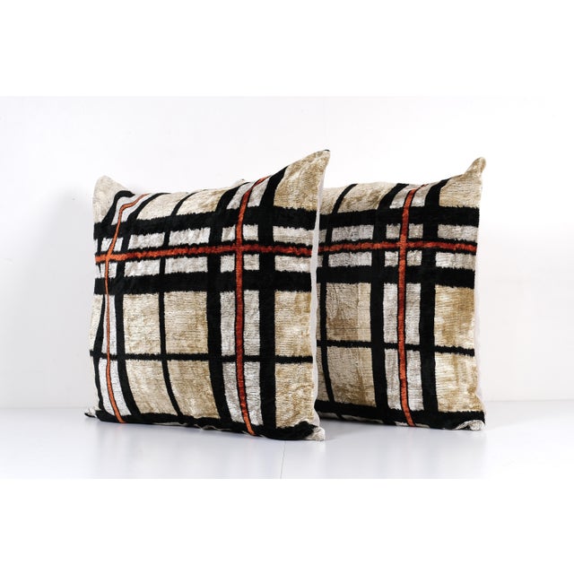 Mid-Century Modern Ikat Velvet Cushion - Set of Two Ikat Pillow for Stylish Home Decor 24'' X 25'' For Sale - Image 3 of 4