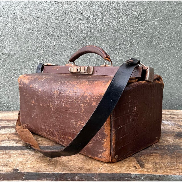 Vintage Stamped Croco Doctors Bag For Sale - Image 9 of 12