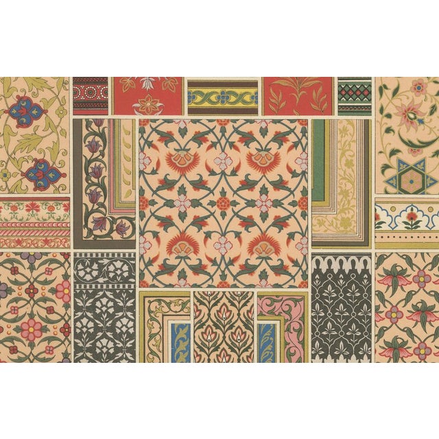 Indian Floral Motifs – Antique Print of Decorative Patterns from India, c.1869 This vibrant chromolithograph from Plate...