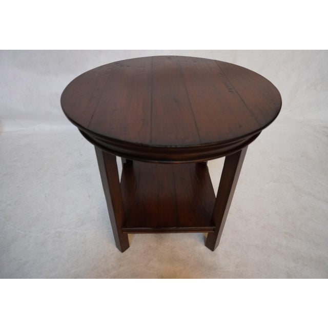 Traditional Round Wood Side Table With Lower Shelf For Sale - Image 4 of 16