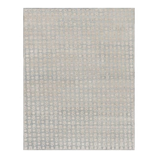 Rug & Kilim’s Modern Block Print Rug in Blue with White Floral Patterns - 10x14 For Sale
