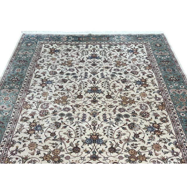 Tribal Indo Persian Tabriz Wool & Silk Rug 6’1” X 9’ For Sale - Image 3 of 6