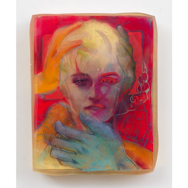 Veronica by Marc Scheff | Oil and Acrylic Painting of a woman's face with hands reaching out For Sale