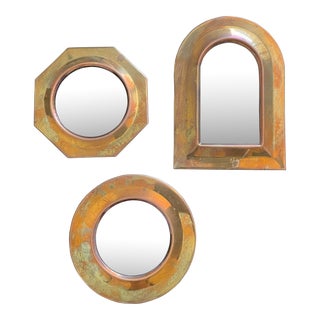Vintage Brass Framed Small Wall Mirrors - Set of 3 For Sale