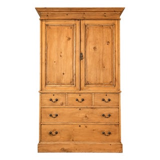Antique English Pine Linen Press For Sale
