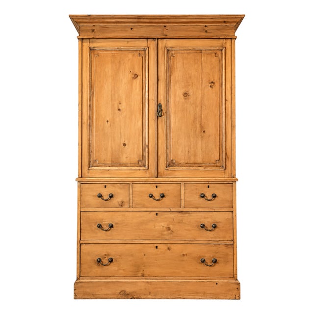 Antique English Pine Linen Press For Sale