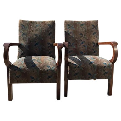 Set of Art Deco Hungarian Walnut Armchairs, 1930s For Sale