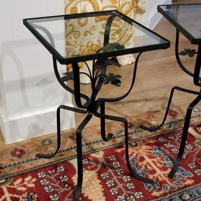 John Salterini 1960s MCM John Salterini Style Wrought Iron Ivy Leaf Side Tables, Pair, Indoor/Outdoor Plant Stands For Sale - Image 4 of 9