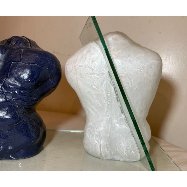 Original Hand Blown 2004 Duncan House Art Studio Glass 2 Male Torso Sculpture For Sale - Image 14 of 17