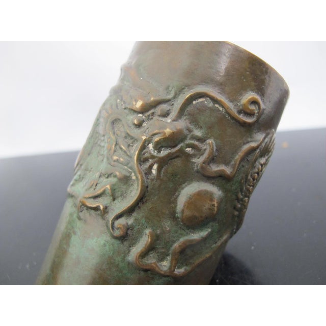 Chinese Bronze Dragon With Pearl Hoof Shaped Brush Cup Paperweight Pair For Sale - Image 12 of 18